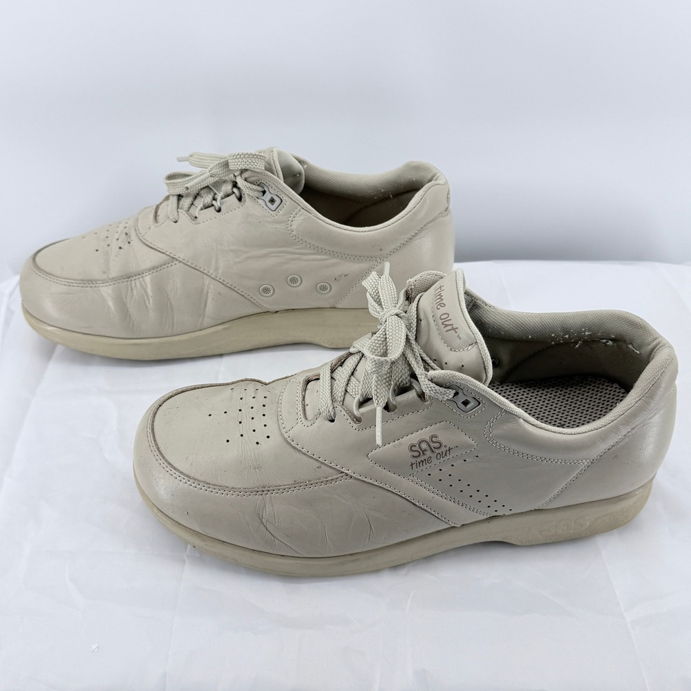 SAS Time Out Mens Bone Beige Leather Walking Shoes Comfort Sneakers Size 9M